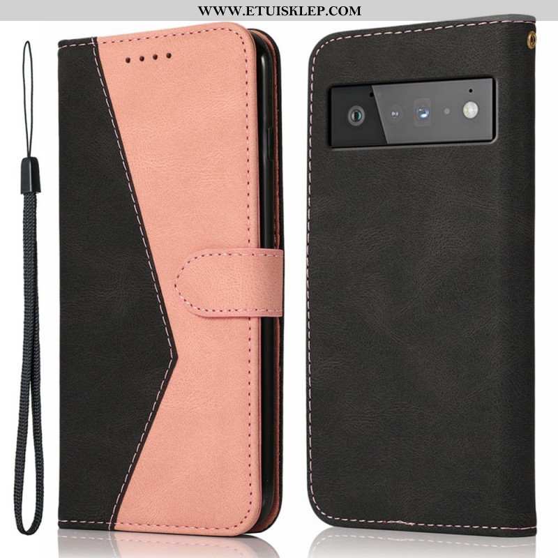 Etui Folio do Google Pixel 6 Pro Dwukolorowa Trójkątna Sztuczna Skóra